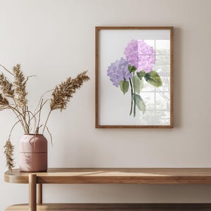 Stampa di ortensia viola - Grande arte floreale ad acquerello, decorazione da parete botanica minimalista / Poster floreale extra large per soggiorno e camera da letto