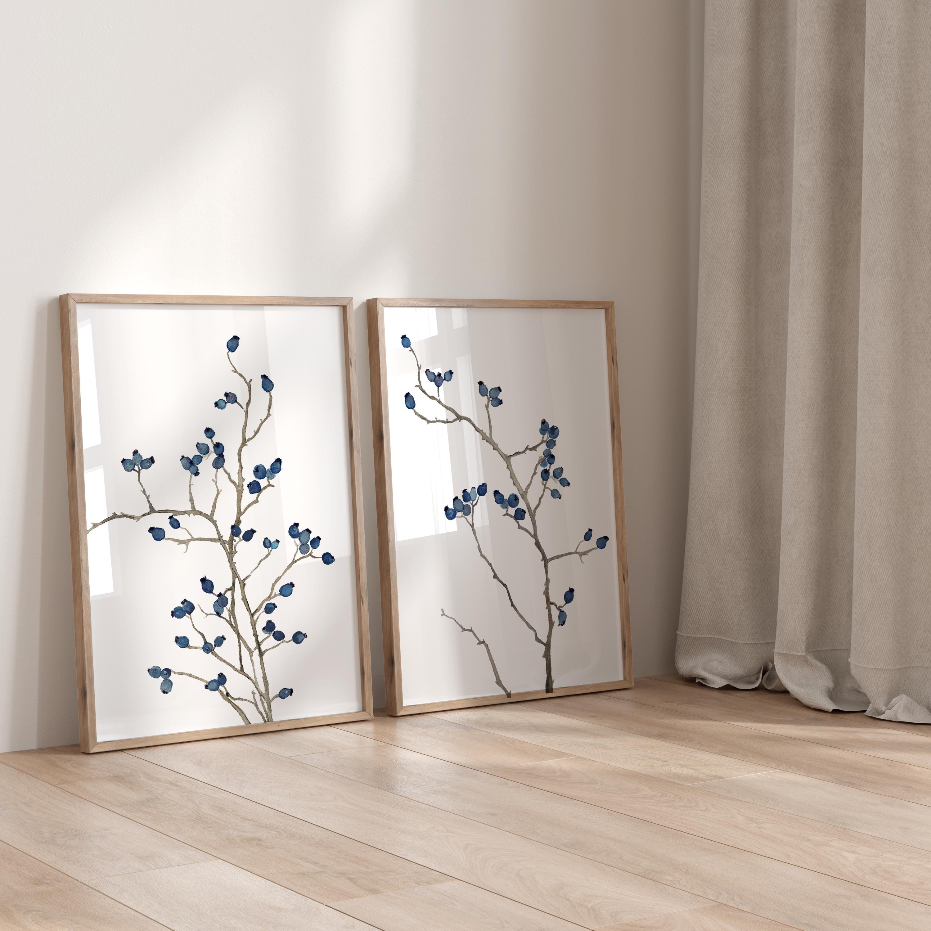 Minimalist Blue Botanical Wall Art – Set of 2 Modern Watercolor Prints ...