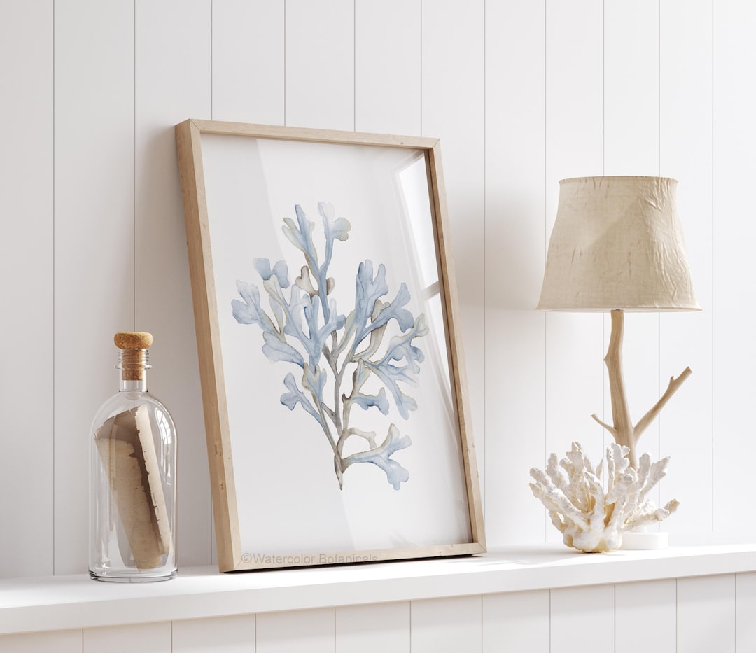 Coral Blue Painting, Minimalist Coastal Wall Art, Modern Watercolor ...