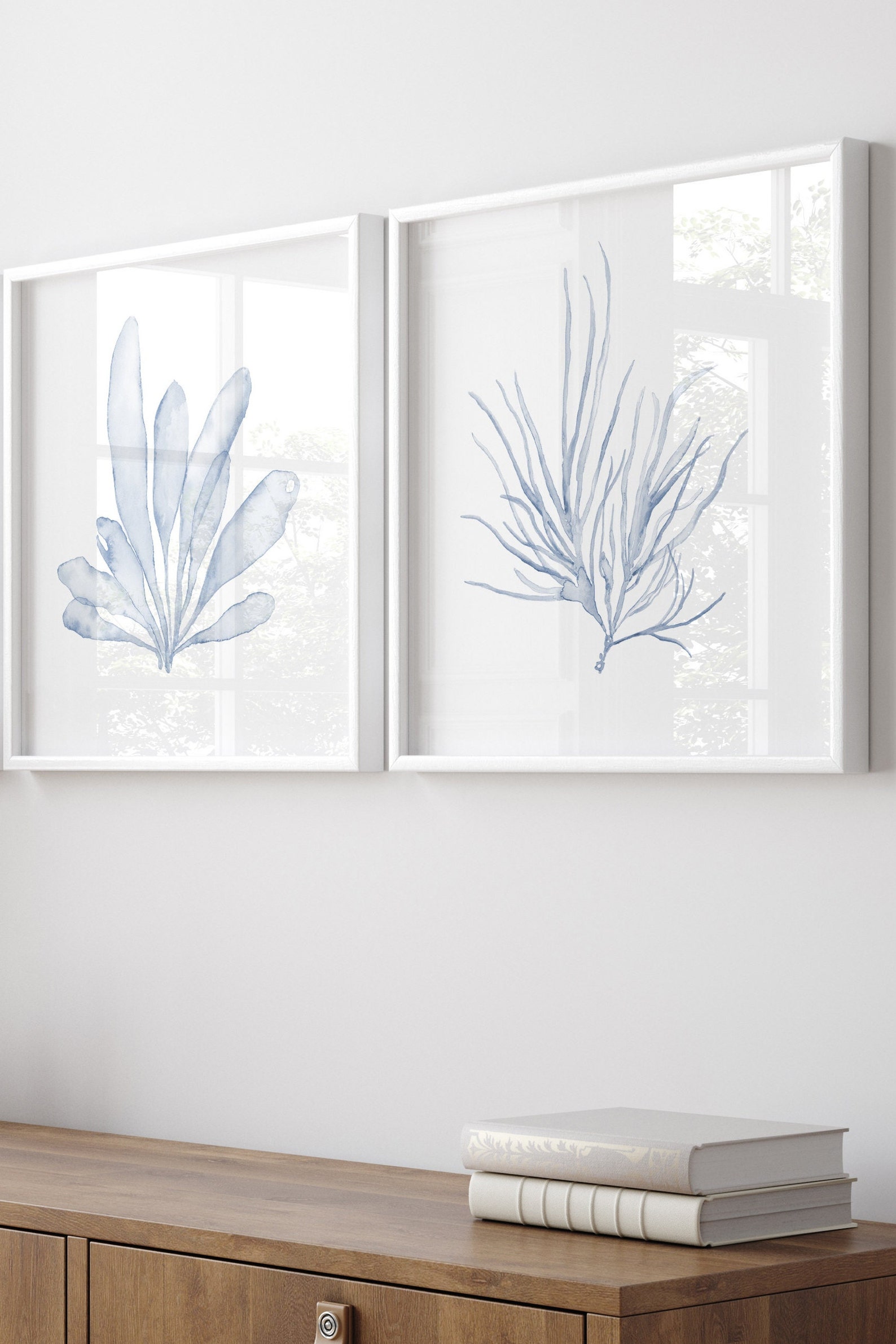 Baby Blue Corals, Minimalist Wall Decor, Seaweed Painting, Set of 2 ...
