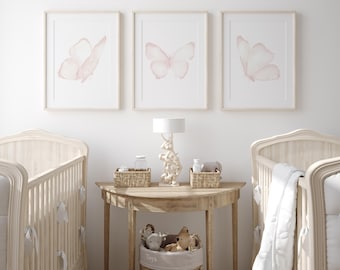 Light Pink Butterflies Wall Art – Set of Watercolor Prints, Blush Nursery  Decor for Baby Girl, Minimalist Art Above Crib or Sofa