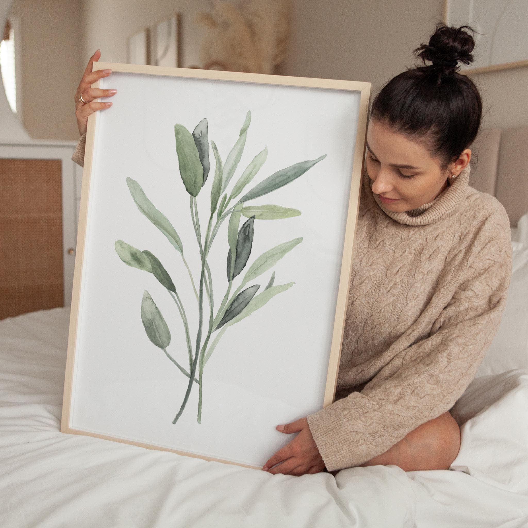 Set 3 Poster Botanici Acquerello - Foglie Di Eucalipto Verde Salvia - Stampe D'Arte 20x25cm Per Casa, Bagno, Ufficio - Senza Cornice
