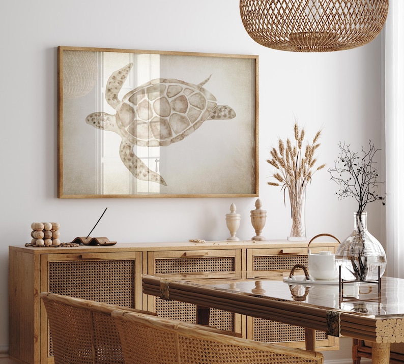 Watercolor Turtle Modern Coastal Wall Decor Nautical Art Print Beige Light Sea Life Painting Nature Wall Decor Beach House Wall Decor Summer image 10