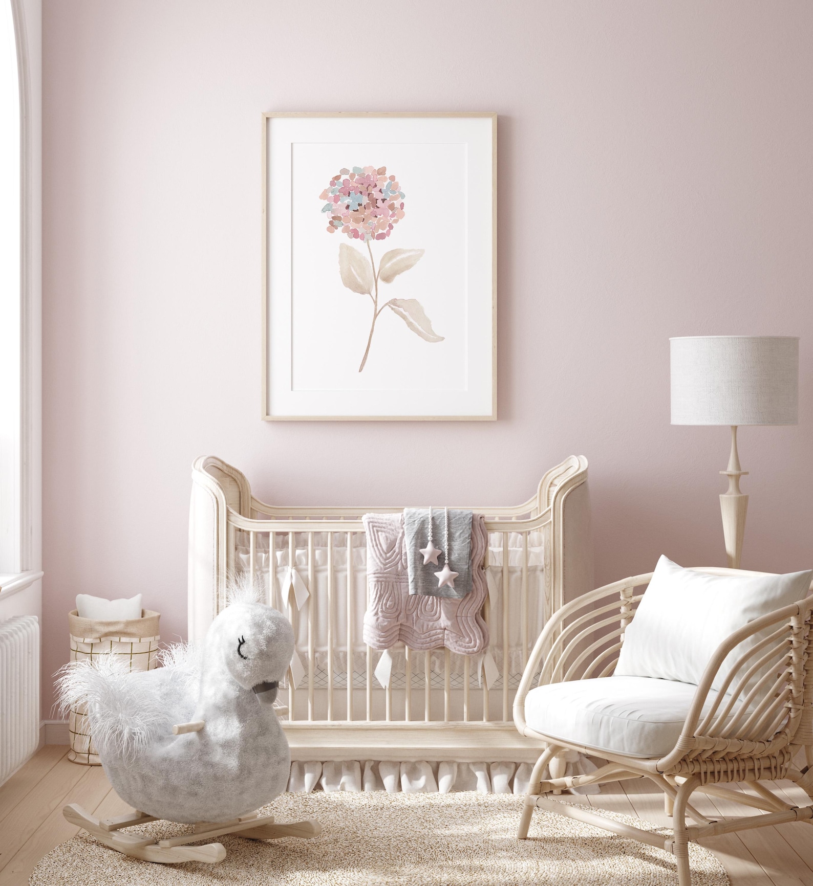 Pastel Pink Hydrangea Wall Art Set of 2 – Watercolor Botanical Prints ...