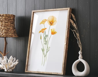 Watercolor Californian Poppy, Orange Artwork, State Flower Painting, Minimalist Botanical Wall Decor, Flowers, Floral Illustration