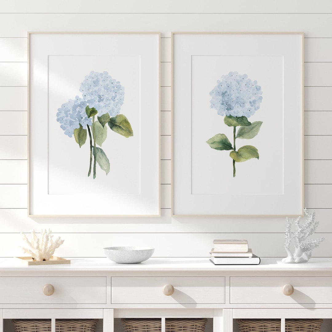Minimalist Blue Hydrangea Watercolor Prints – Minimalist Floral Wall ...
