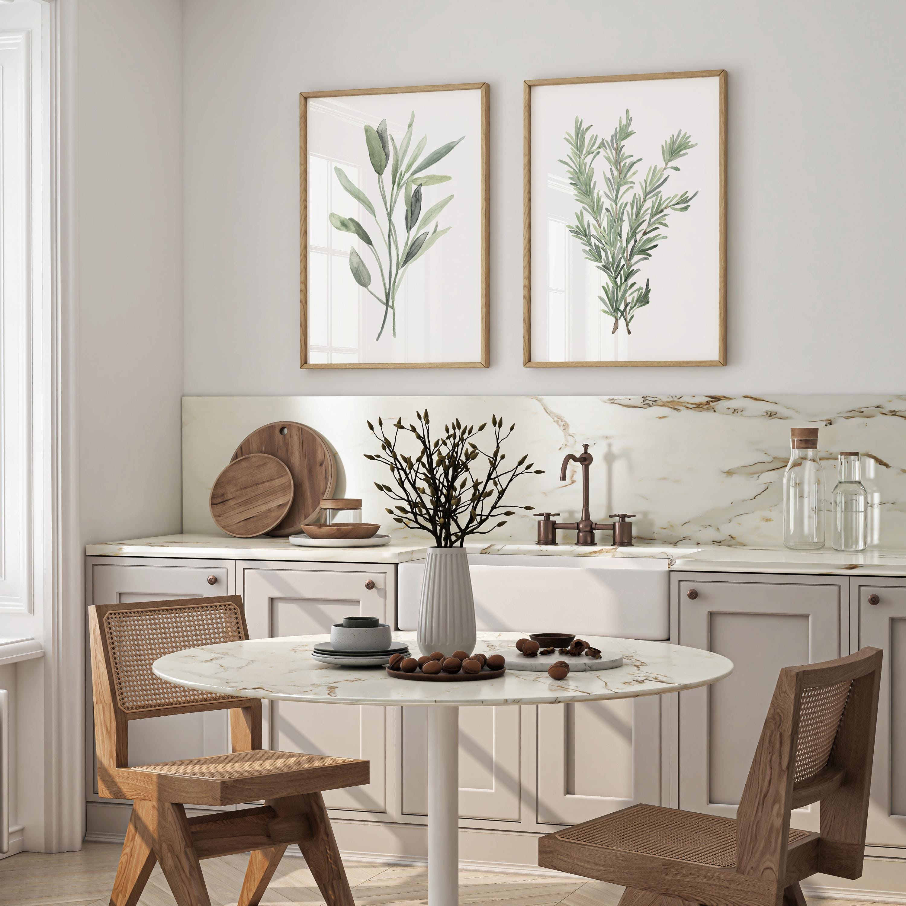 Modern Herb Wall Art – Sage Watercolor Prints Set of 2, Botanical ...