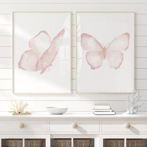 Mariposas y estampados florales en oro rosa: juego de 2: arte de pared minimalista para habitación de niña, habitación infantil, decoración moderna