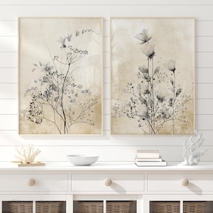 Stampe quadrate Farmhouse - Arte murale country con motivi botanici - Set di 2 poster, stampe