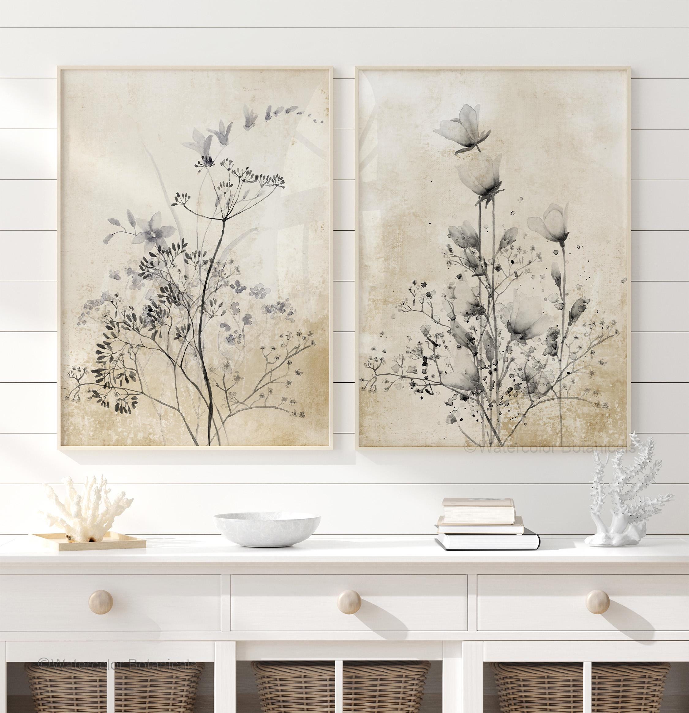 Farmhouse Square Prints - Country Wall Art with Botanical Motifs -  Set of 2 Posters, Prints