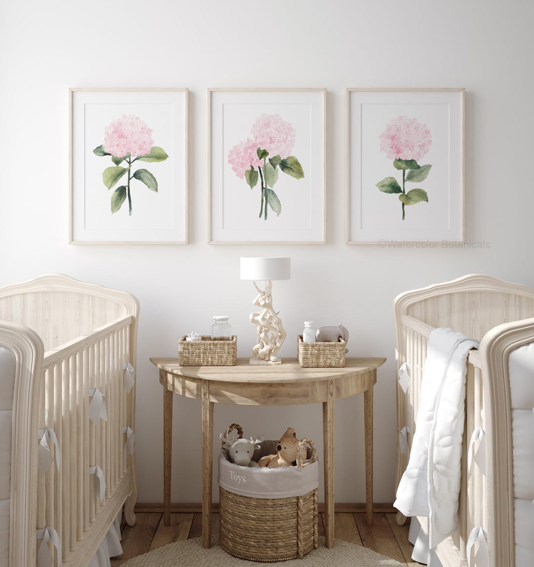 Light Pink Hydrangea Watercolor Prints – Set of 3 Soft Pink Floral Art ...