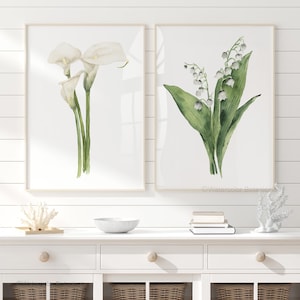 Estampes de muguet et muguet - aquarelle florale murale - lot de 2 estampes botaniques - décoration printanière minimaliste, Landhouse Stil