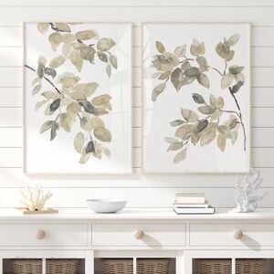 Neutrale moderne Bauernhaus Poster, 2er Set, minimalistische Wand Dekoration, Herbst Zweige, botanische Poster, Aquarell Blätter
