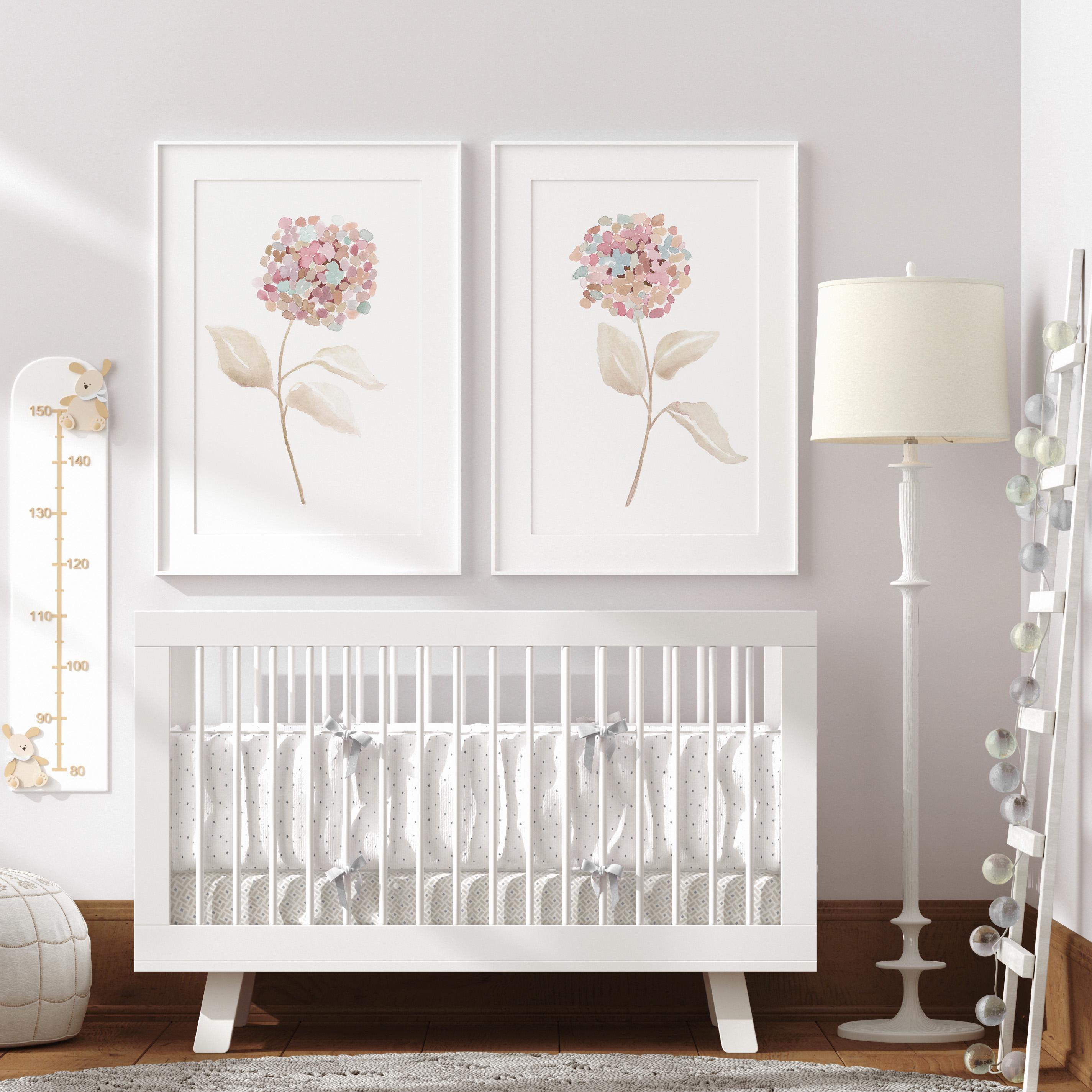 Pastel Pink Hydrangea Wall Art Set of 2 – Watercolor Botanical Prints ...