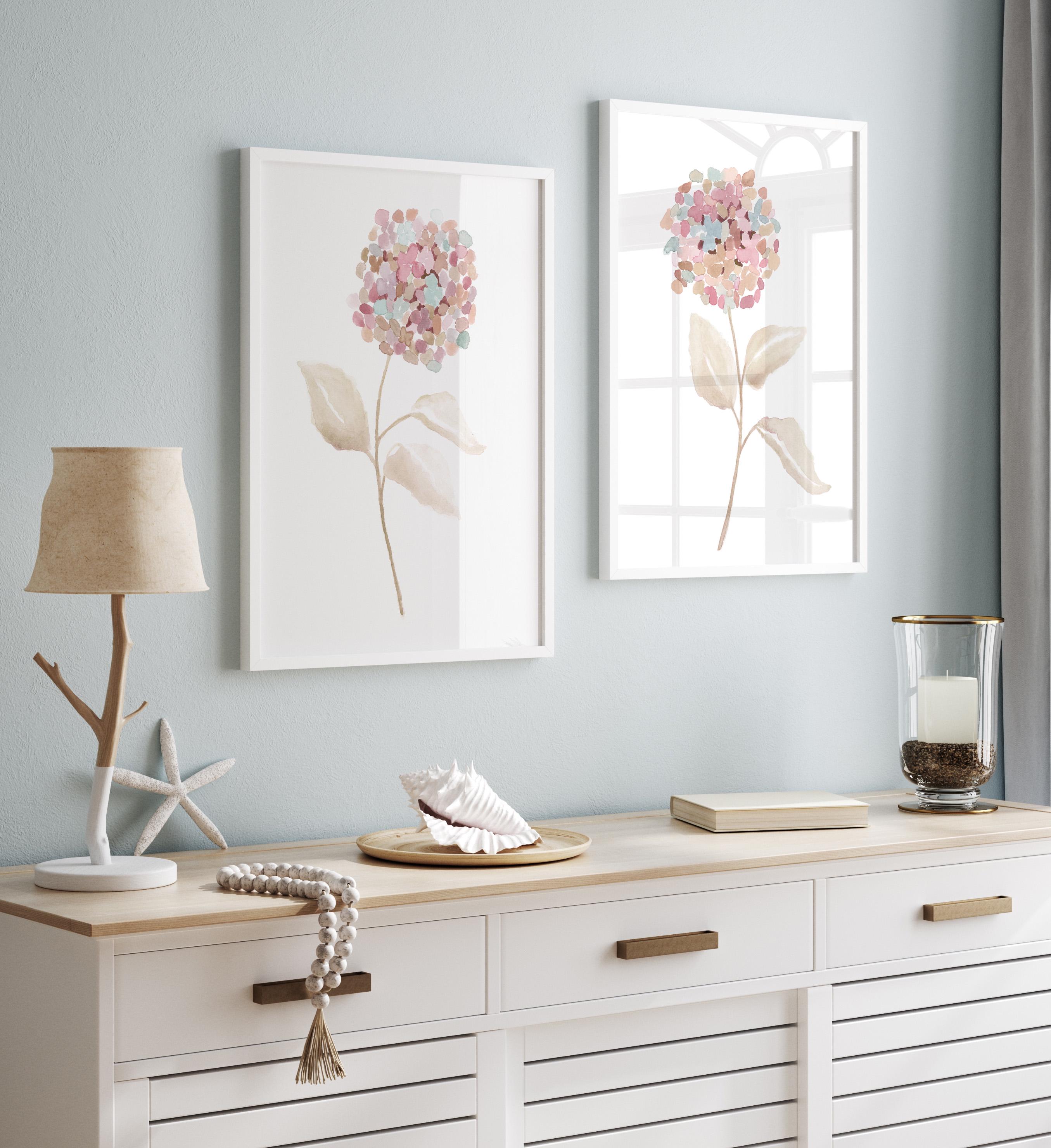 Pastel Pink Hydrangea Wall Art Set of 2 – Watercolor Botanical Prints ...