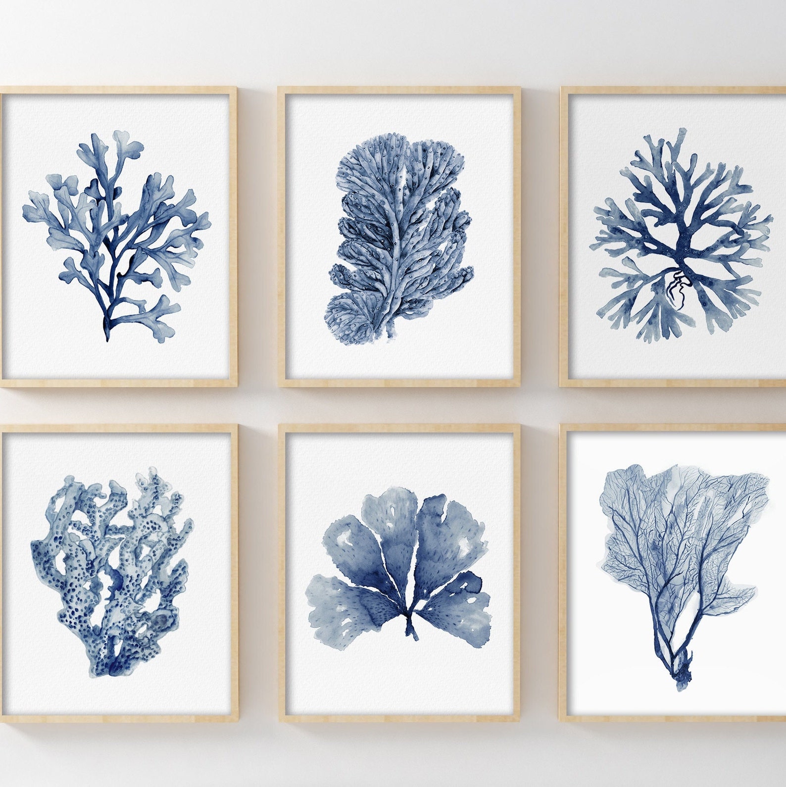 Corals Navy Blue Minimalist Set of 6 Prints Nautical Etsy