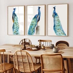 Aquarell Pfau Malerei, moderne abstrakte Vogel Illustration, minimalistische Zeichnung, Paradiesvogel, Geschenkidee, extra große Kunst Poster Bild 10