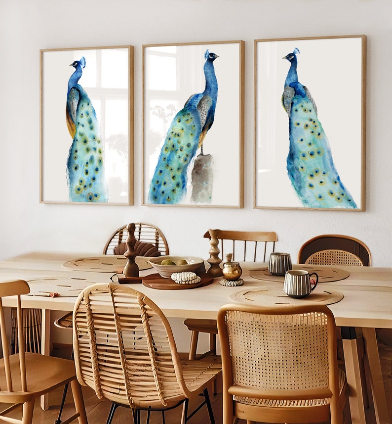 Aquarell Pfau Malerei, moderne abstrakte Vogel Illustration, minimalistische Zeichnung, Paradiesvogel, Geschenkidee, extra große Kunst Poster Bild 10