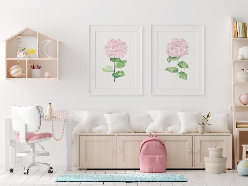 Blush Pink Watercolor Hydrangeas, Set of 2 Prints, Minimalist Wall ...