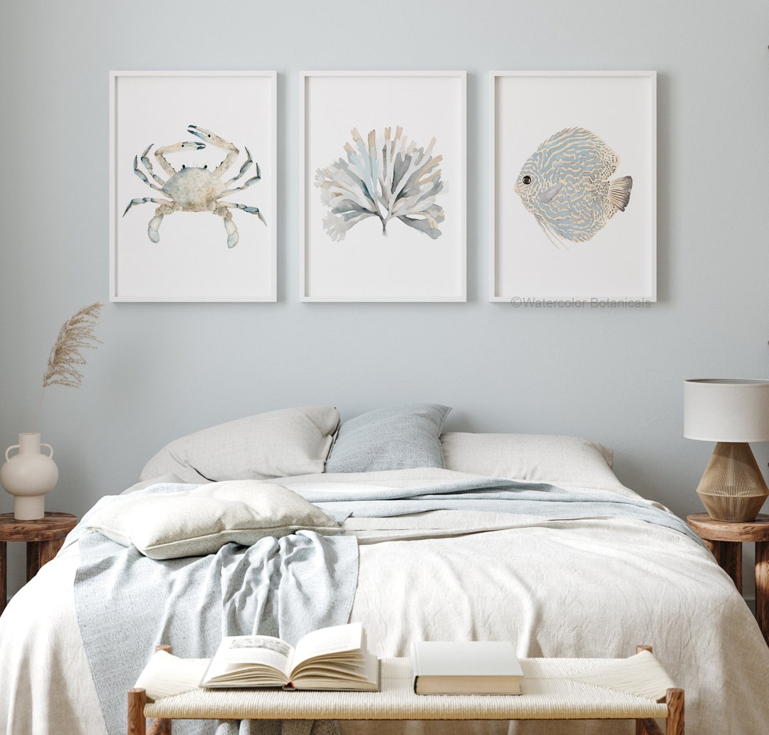 Watercolor Coastal Set, Minimalist Nautical Wall Decor, Sea Life Prints ...