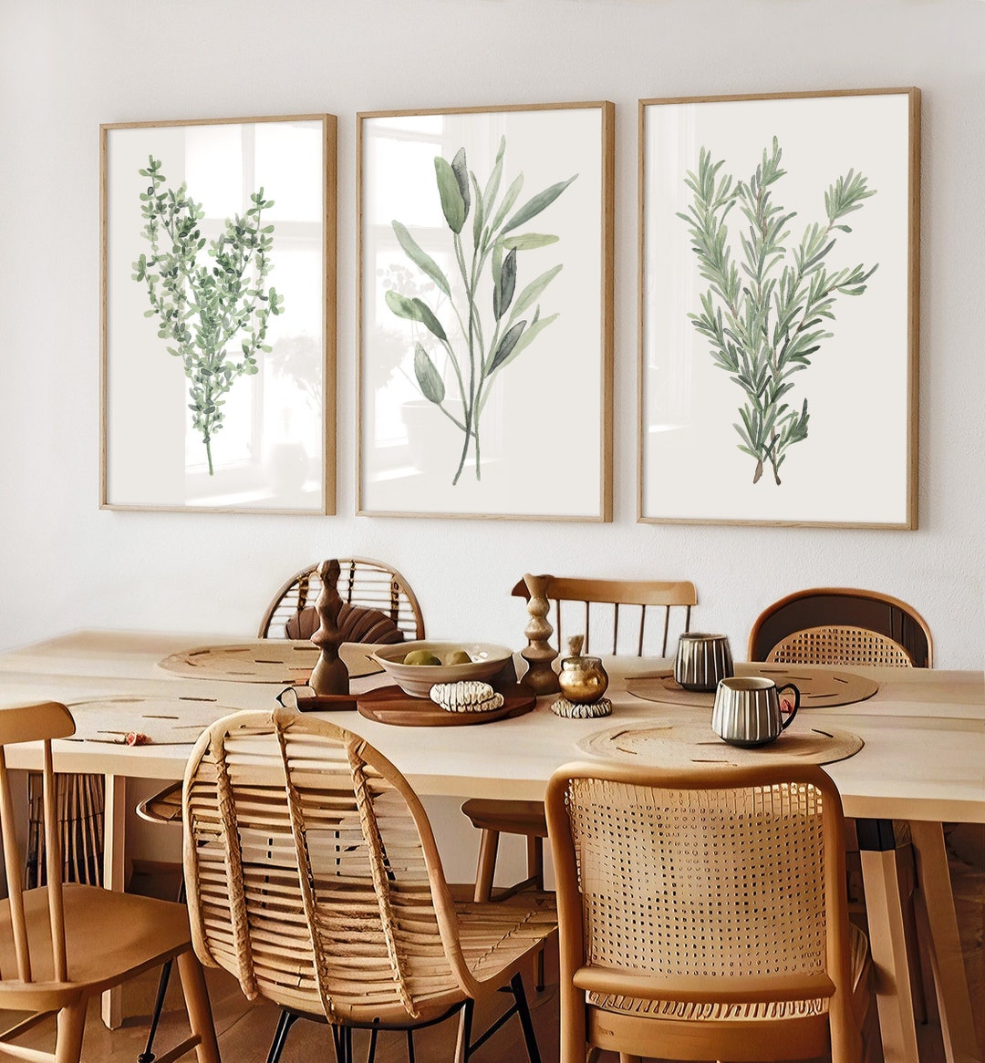 Watercolor Kitchen Herbs, Thyme, Sage, Rosemary, Modern Set of 3 Prints ...
