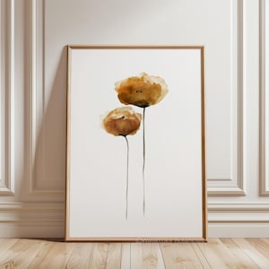 Burnt Orange Minimalist Wall Art, Painting Watercolor Flower, Botanical Art Print, Large Modern Botanical Poster