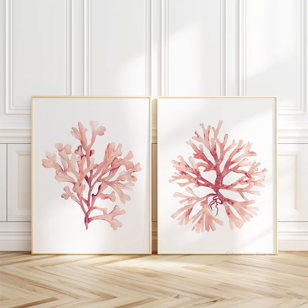watercolor-coral-set-of-2-prints-marine-art-pink-orange-watercolor