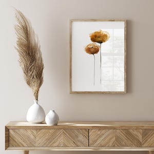 Burnt Orange Minimalist Wall Art, Painting Watercolor Flower, Botanical Art Print, Large Modern Botanical Poster