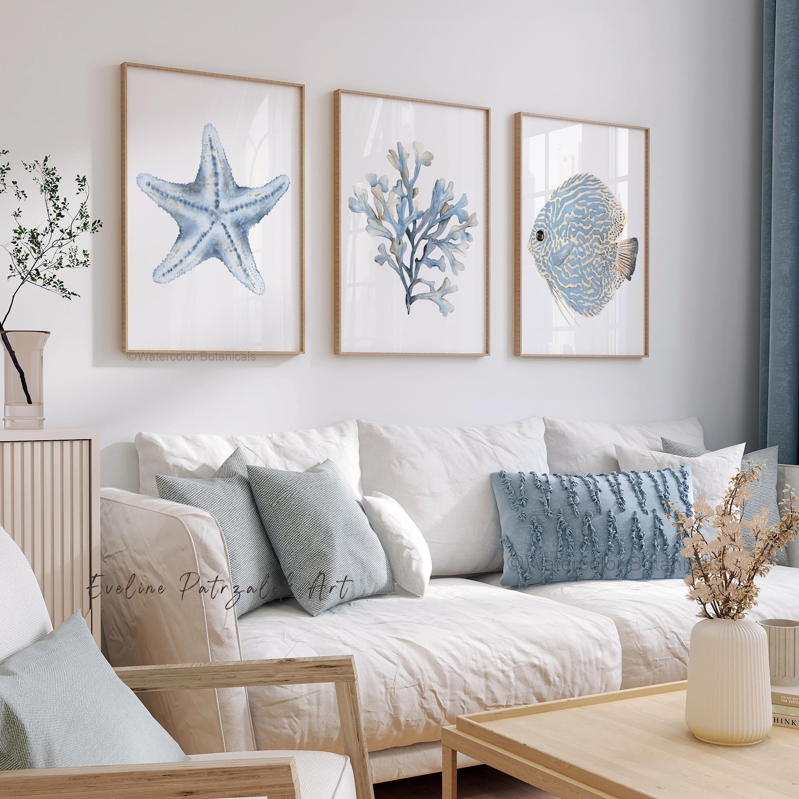 Coastal Wall Art Set of 3 – Ocean Fish, Coral & Starfish Beach House ...