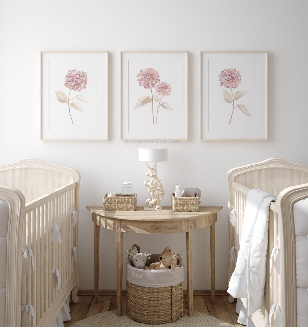 Candy Pink Hydrangea Set of 3 Prints – Watercolor Floral Wall Art ...