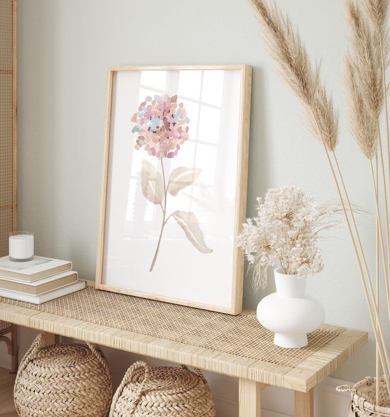 Pastel Pink Hydrangea Wall Art Set of 2 – Watercolor Botanical Prints ...