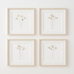 4 papaveri ecrù, decorazione da parete boho neutra, set di 4 stampe botaniche, poster di belle arti con fiori per la cameretta dei bambini