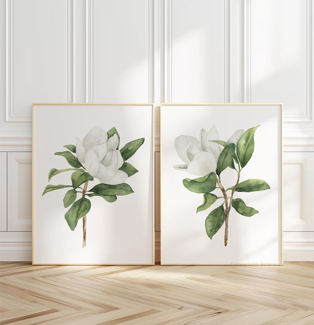 Magnolia Floral Prints– Set of 2 - Watercolor Botanical Wall Art ...