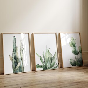 Kaktus Wandkunst - Wüste Botanische Drucke - Kaktus, Opuntie & Aloe Vera Set, grüne Aquarell Wandkunst, skandinavisches Dekor, moderne Hygge