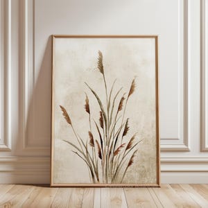 Chateau Chic Art - Erba di brughiera su sfondo vintage moderno, colori autunnali, decorazioni murali per case di campagna, decorazioni per la casa minimaliste, fattoria