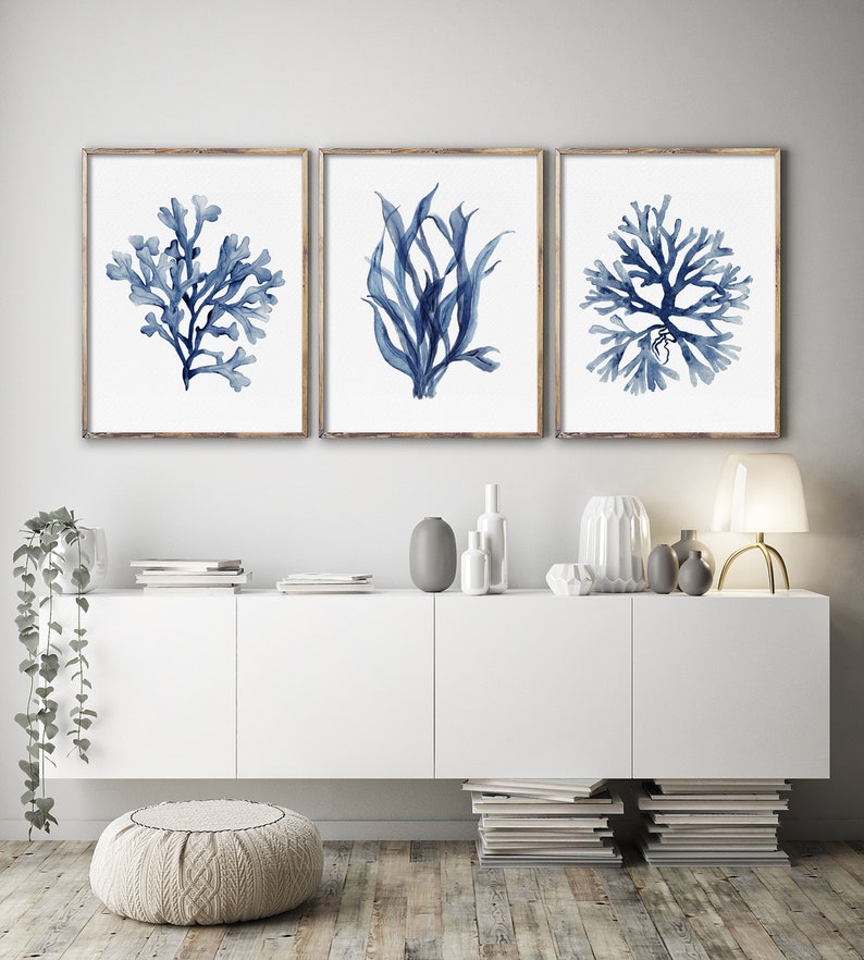 Lot de 3 estampes, corail et algues, oeuvre d'art minimaliste à l'aquarelle, impression botanique, décoration de chambre nautique, oeuvre d'art peinte à la main, décoration de maison de plage image 2