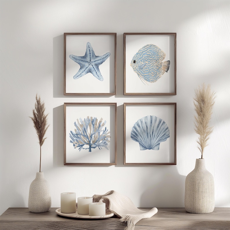 Coastal & Beach Wall Art Set of 4 Prints – Blue Ocean Decor With ...