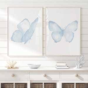 Farfalla azzurra, decorazione da parete moderna e minimalista per la cameretta dei bambini, set di 2 stampe, arte da parete per la cameretta dei bambini, dipinto di insetti, belle arti - non poster