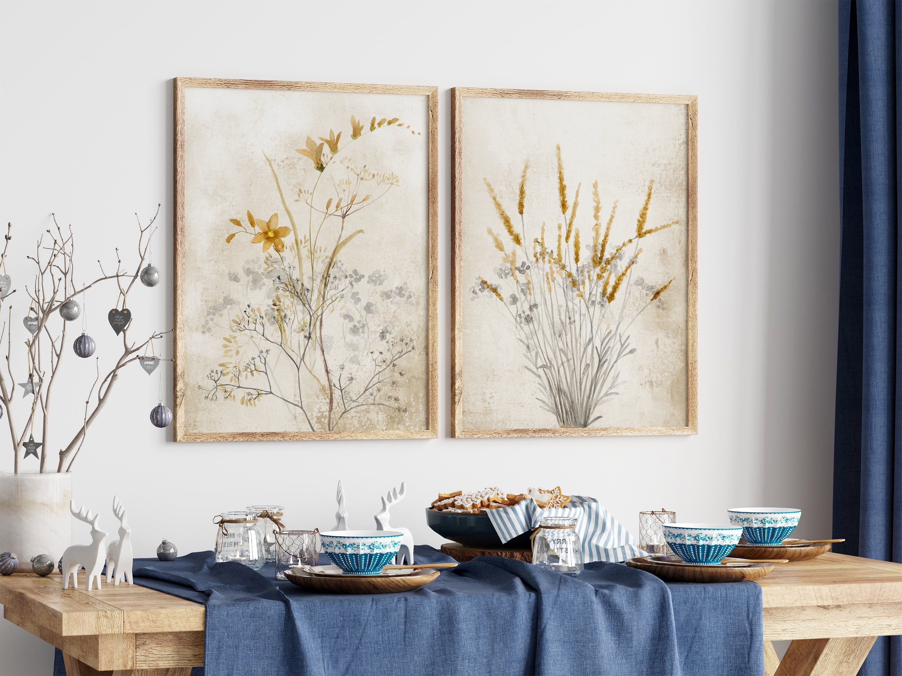 Modern Farmhouse Wall Decor in Boho Rustic Style, Yellow & Gray Artwork ...