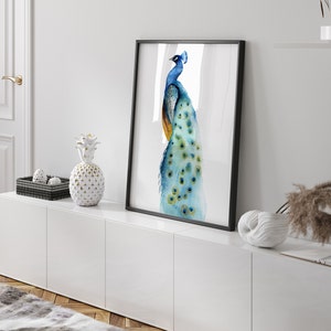 Peinture de paon aquarelle, Illustration d'oiseau abstraite moderne, Dessin minimaliste, Oiseau de paradis, Idée cadeau, Extra Large Fine Art Poster image 5