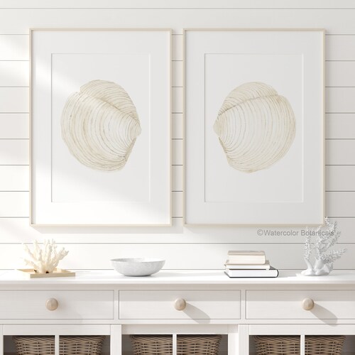 Cream Shells Wall Art – Minimalist Coastal Boho Home Decor