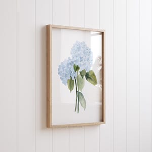 Acuarela minimalista de hortensias azules - Arte botánico costero