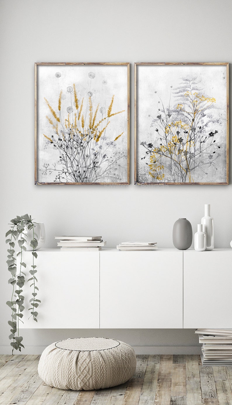 Modern Wall Art Print Black Gray Yellow Wall Decor Wild Etsy