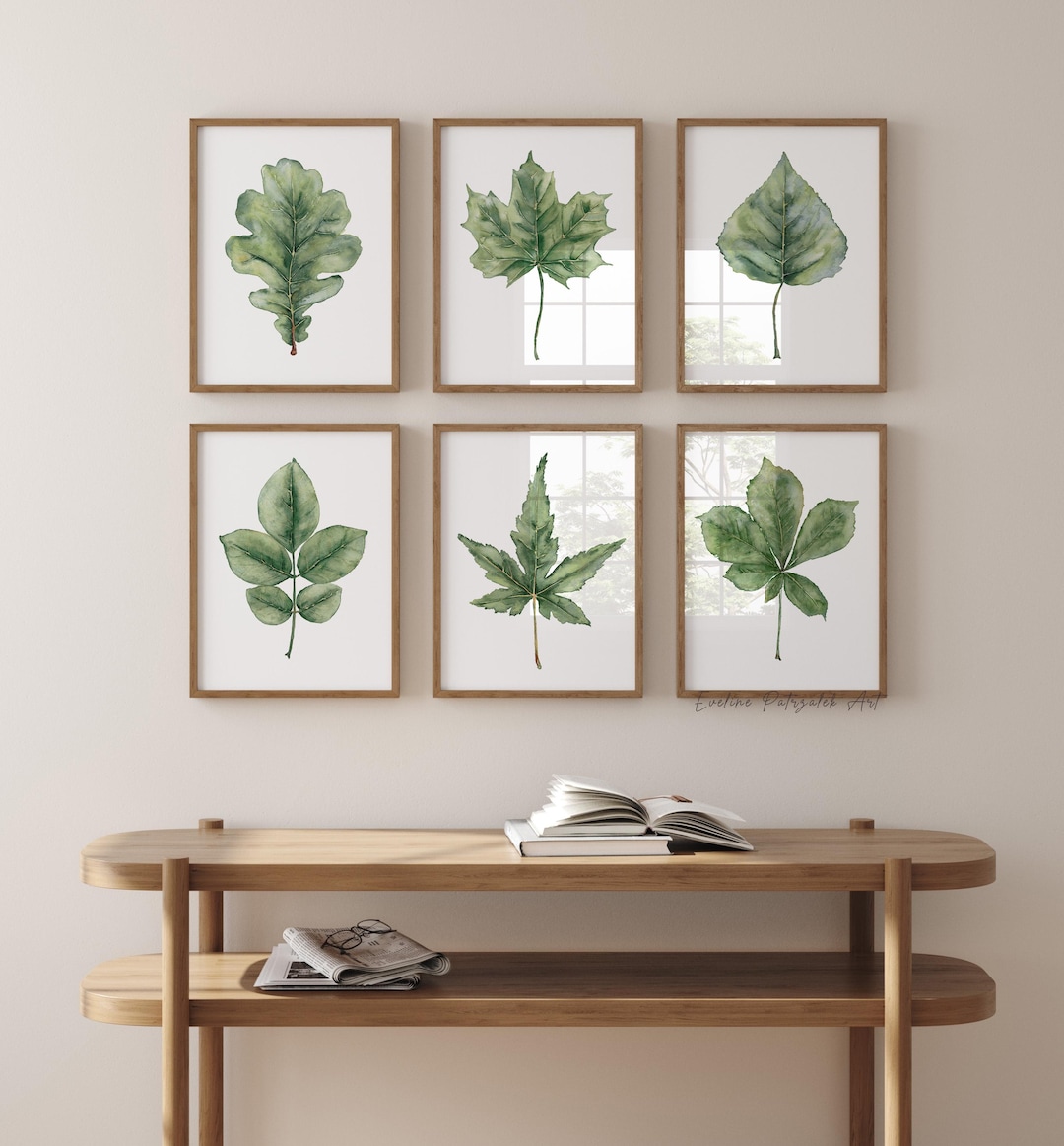 Green Watercolor Leaf Wall Art – Set of 6 Botanical Prints - Nature ...