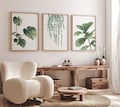 Japandi Monstera & String of Pearls Watercolor Prints | Set of 3 Botanical Prints | Scandi Wall Art | Tropical Leaves Decor