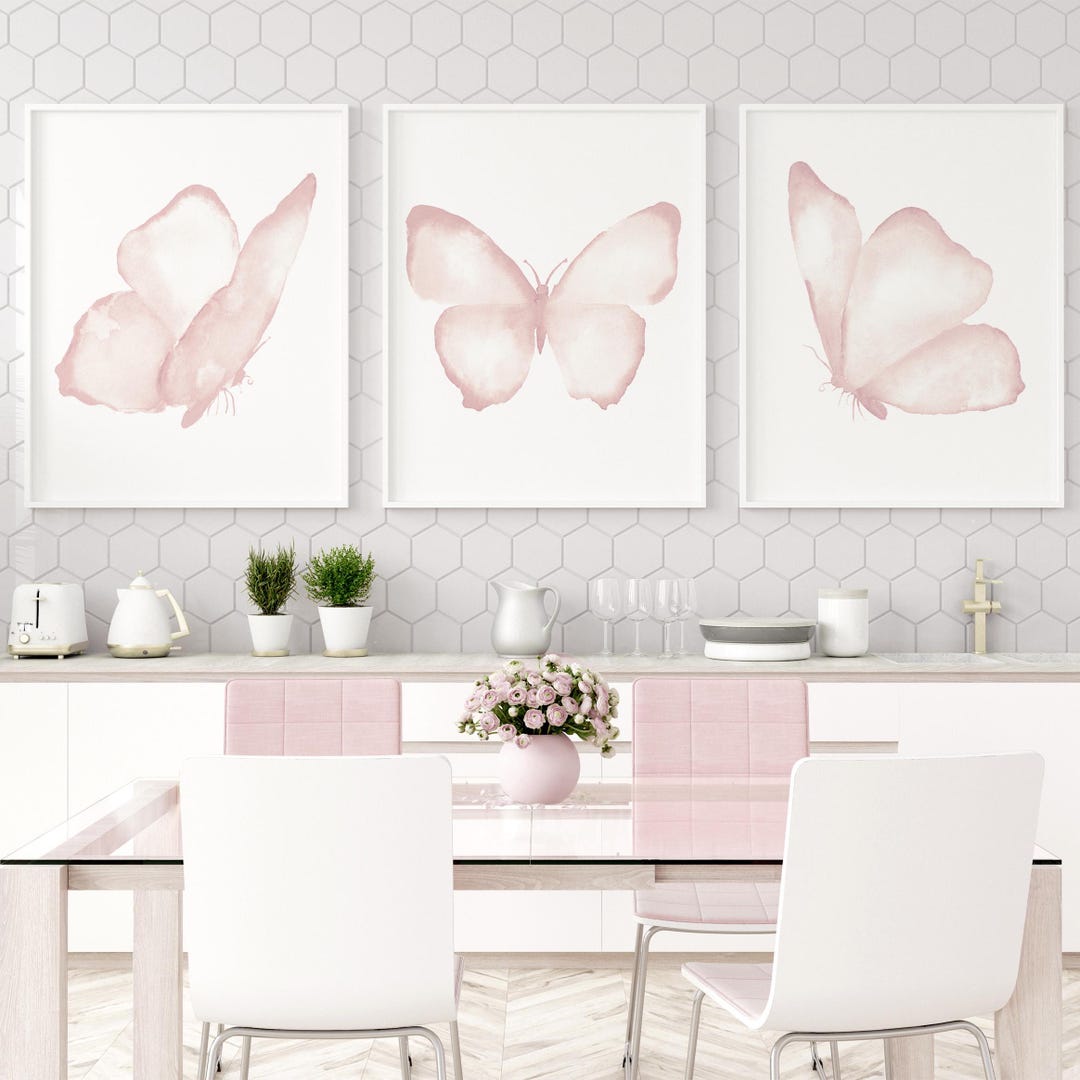 Pink Rose Gold Baby Girl Nursery Wall Art Set of 3 Prints Kids Wall ...