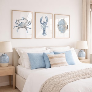 Watercolor Coastal Wall Decor, Light Blue Nautical Art, Set of 3 Prints ...