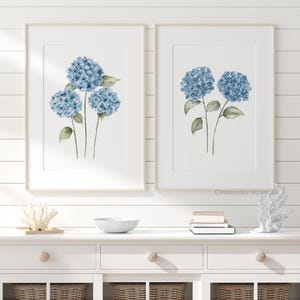 Grandmillennial Blue Hydrangea Prints – Modern Vintage Elegance for a Timeless Home, Set of 2 Prints