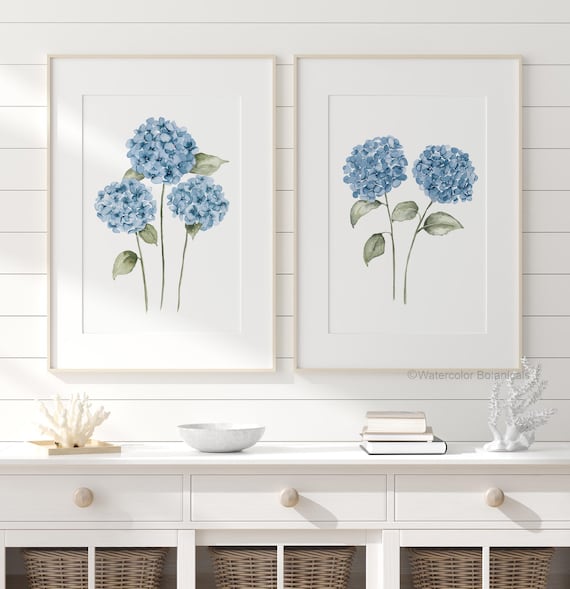 Hydrangea Flowers Prints - Set of 2 Minimalist Floral Prints