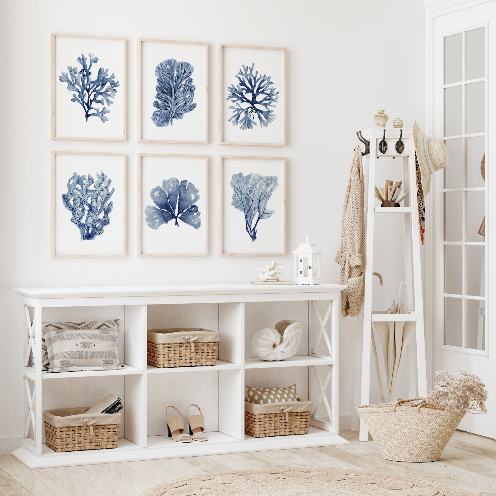 Corals Navy Blue Minimalist Set of 6 Prints Nautical Etsy